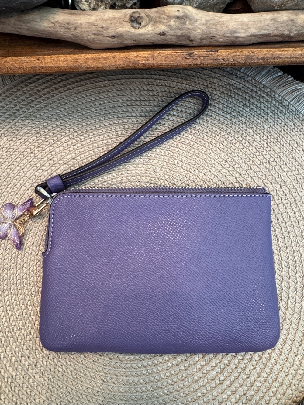 COACH Purple Leather Wristlet with unbranded Butterfly Charm - Picture 3 of 7